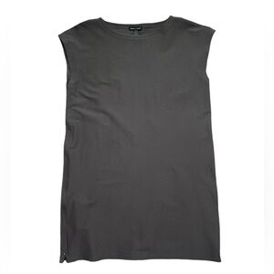 Eileen Fisher Crepe Sleeveless Side Zip‎ Dress Size Medium Gray Taupe Lagenlook